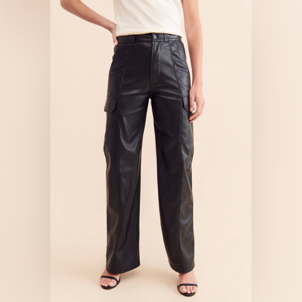 Hudson x Anthropologie Heidi High Rise Wide Leg Cargo Faux Leather Pants sz 30